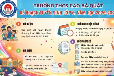 KẾ HOẠCH TUYỂN SINH LÓP 6, NĂM HỌC 2026-2027